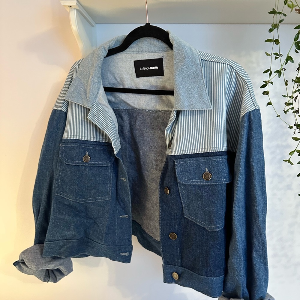 Fashion Nova Striped Blue Jacket